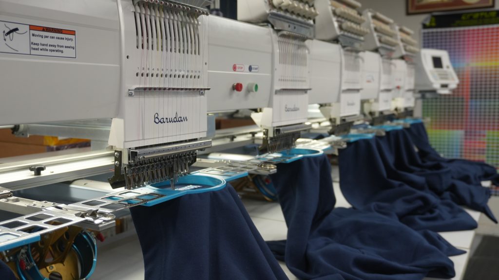 Barudan embroidery machines at Generation Embroidery in Pewaukee, Wisconsin